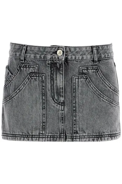 Attico Gray High-waisted Slim Fit Denim Mini Skirt In Black