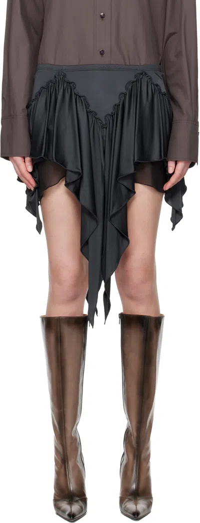 Attico Gray Shiny Jersey Miniskirt In Black