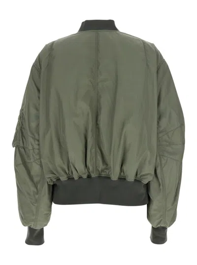 ATTICO GREEN BOMBER JACKET WITH ZIP POCKET ON THE SLEEVE