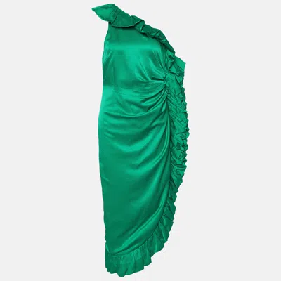 Pre-owned Attico Green Cotton Blend Frilled One Shoulder Dress M