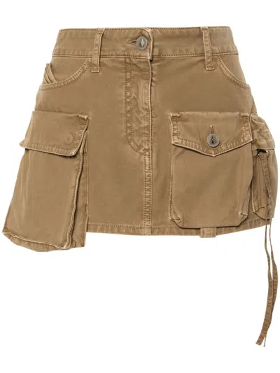 Attico Fay Denim Cargo Miniskirt In Neutrals