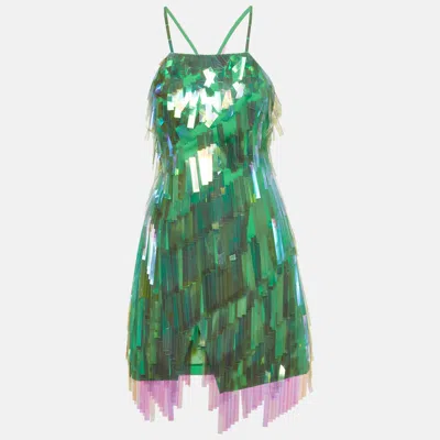 Pre-owned Attico Green Crepe Sequin Strappy Mini Dress S