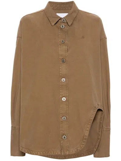 Attico Green High-low Cotton Shirt Jacket In Braun