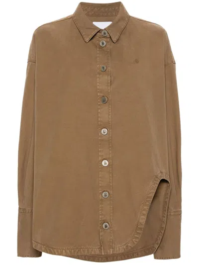 Attico Spread-collar Gabardine Coat In Braun