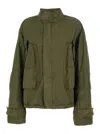 Attico Green Jacket With High Neck And Logo Patch On The Rear In Cotton Woman In Green