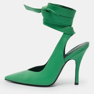Pre-owned Attico Green Leather Venus Ankle Wrap Pointed Toe Pumps Size 37
