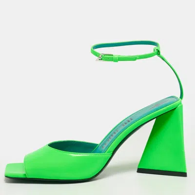 Pre-owned Attico Green Patent Leather Piper Ankle Strap Sandals Size 40