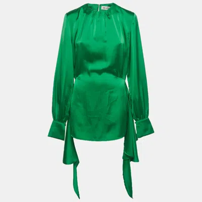 Pre-owned Attico Green Satin Tie Long Sleeve Mini Dress M