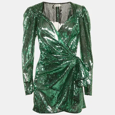 Pre-owned Attico Green Sequin Ruffled Mini Wrap Dress M