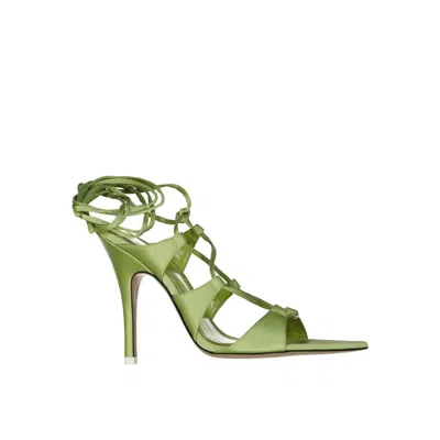 ATTICO GREEN SILK STILETTO HEEL SANDALS