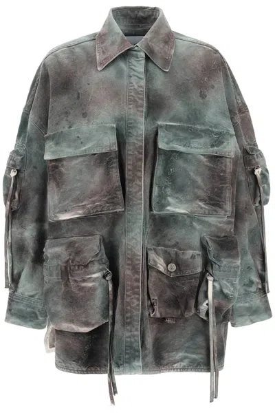 Attico Green Stained Camouflage Cargo Overshirt For Women