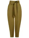 Attico Wool Gabardine Trousers High Waist Tie Wide Leg In Green