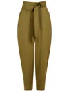 Attico Wool Gabardine Trousers High Waist Tie Wide Leg In Green