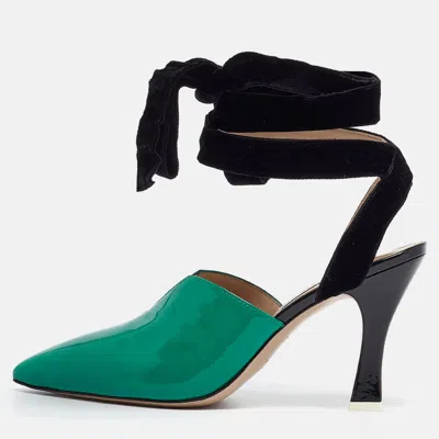 Pre-owned Attico Green/black Patent Leather And Velvet Pointed Toe Ankle Wrap Pumps Size 39