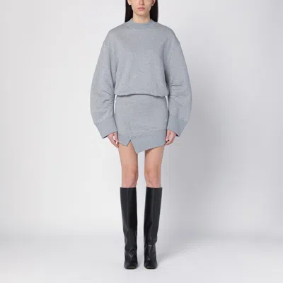 Attico Grey Cotton Asymmetrical Ivory Mini Dress In Multicolor