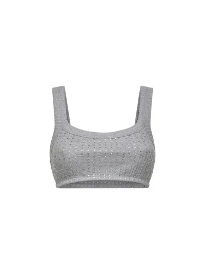 Attico Grey Cotton Hotfix Crystal Bralette Top In Gray