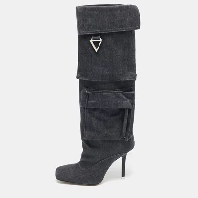Pre-owned Attico Grey Denim Sienna Knee Length Boots Size 36.5