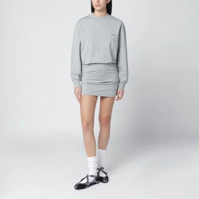 Attico Cotton Blend Crew Neck Mini Dress In Gray