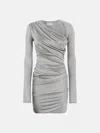 Attico Draped Satin Long Sleeved Mini Dress In Grey