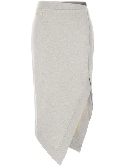 Attico Grey Mlange-effect Midi Skirt In Gray