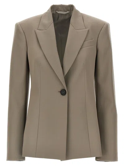 ATTICO GREY SINGLE-BREASTED WOOL BLAZER