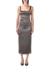 Attico Open-back Satin Midi Dress In Brown