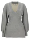 Attico Grey Mini Dress With V Neck And Logo Lettering On The Front In Gray