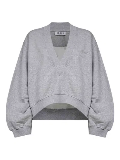 ATTICO WOMEN GREY V-NECK LOGO SWEATER, XS LUXURY SWEATSHIRTS & HOODIES FOR WOMEN DARVEYS