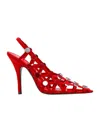 Attico Grid Embellished Suede Slingback Pumps In Red