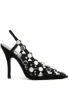 Attico 105mm Grid Rhinestone-embellished Pumps In Schwarz