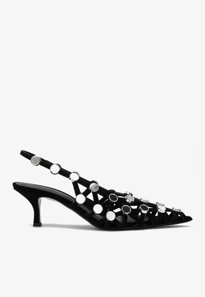 ATTICO GRID 50 CRYSTAL EMBELLISHED SLINGBACK PUMPS