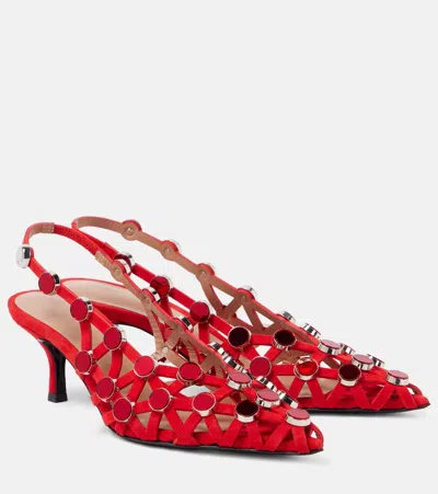 Attico Grid 50 Embellished Leather Slingback Pumps In Red