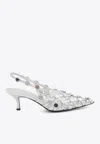 Attico Grid Studded Metallic Leather Slingback Pumps In Silver
