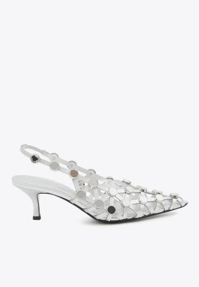 Attico Metallic Nappa Leather Slingback Pumps In White