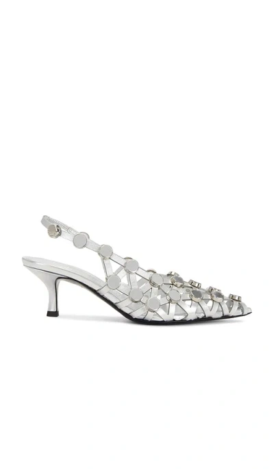 Attico Metallic Nappa Leather Slingback Pumps In White