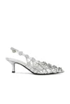 Attico Grid Studded Metallic Leather Slingback Pumps In Silver
