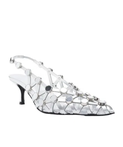 Attico Grid Ankle Wrap Heels In White