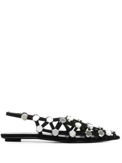 Attico Grid Embellished Suede Ballet Flats In Black
