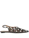 Attico Grid Embellished Suede Slingback Flats In Grey