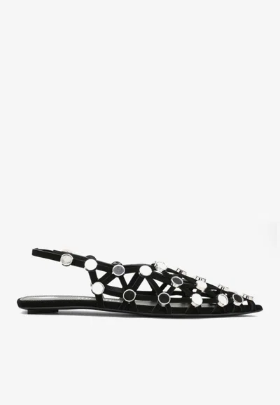 ATTICO GRID CRYSTAL EMBELLISHED SLINGBACK FLATS