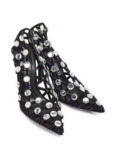 Pre-owned Attico Grid Crystal-embellished Pumps In Black