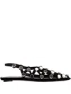 Attico Grid-embelished Suede Pointed-toe Flat Pumps In Black