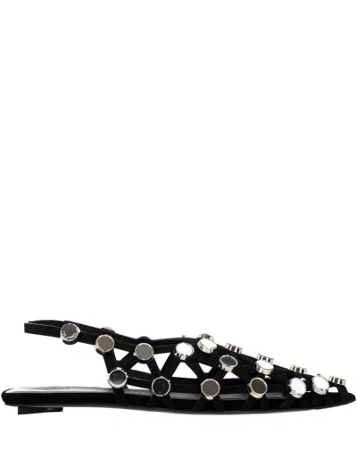 Attico Grid-embelished Suede Pointed-toe Flat Pumps In Black