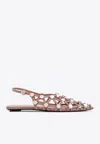 Attico Grid Embellished Slingback Flats In Neutral