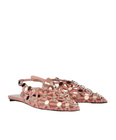 Attico Grid Embellished Suede Slingback Flats In Pink