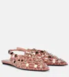 Attico Grid Embellished Suede Slingback Flats In Pink