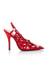Attico Grid Embellished Suede Slingback Pumps In Red
