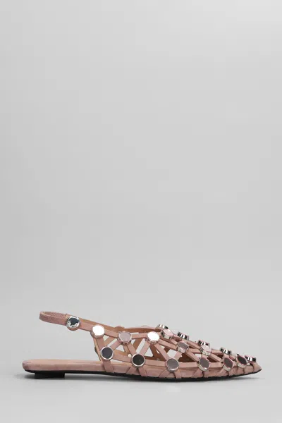 Attico Grid Flats In Rose-pink Suede In Multi