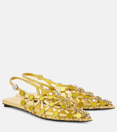 Attico Grid Metallic Leather Ballet Flats In Gold