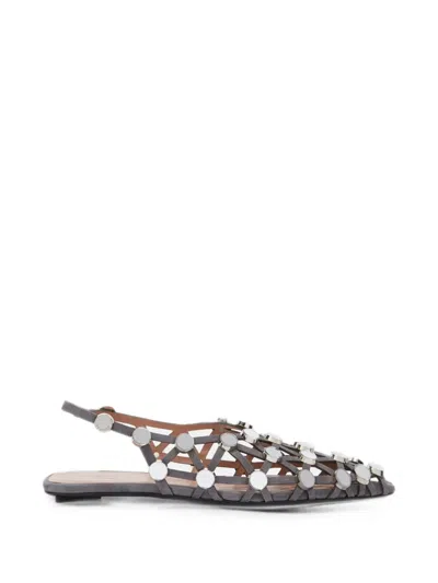 Attico Grid Mirror-embellished Suede Pumps In Brown